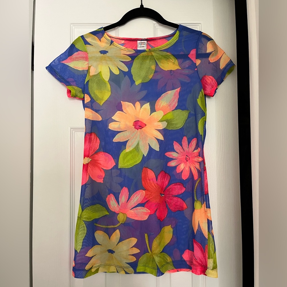 vintage mesh floral beach cover up shirt